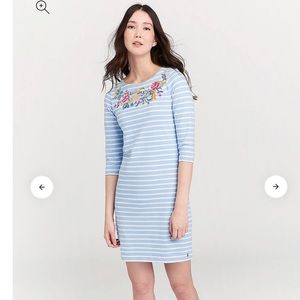 Joules Riviera Stripe Embroidered Flowers Blue White NWT 10